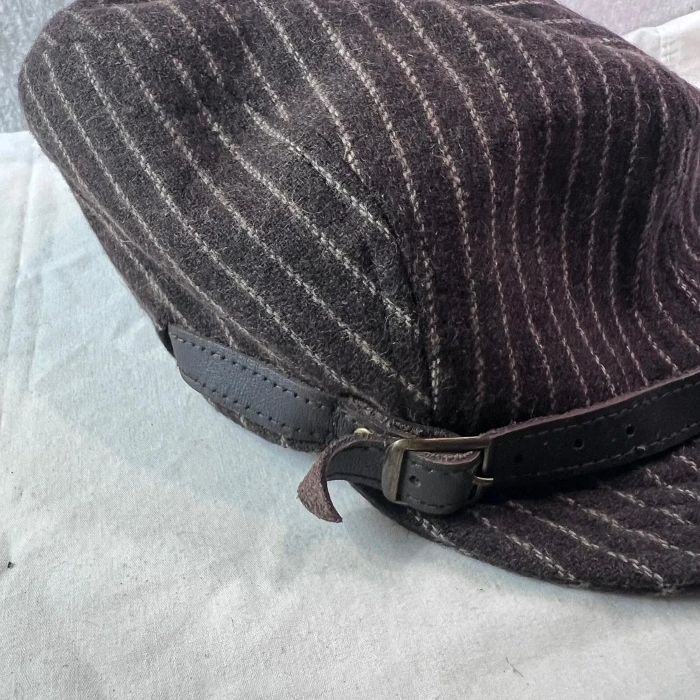Christys Crown Series Brown Pinstripe Wool Blend Newsboy Cap Hat S/M 55cm